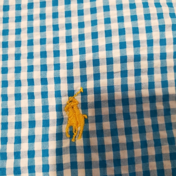 Polo button down seersucker shirt aqua blue size L - Picture 3 of 3